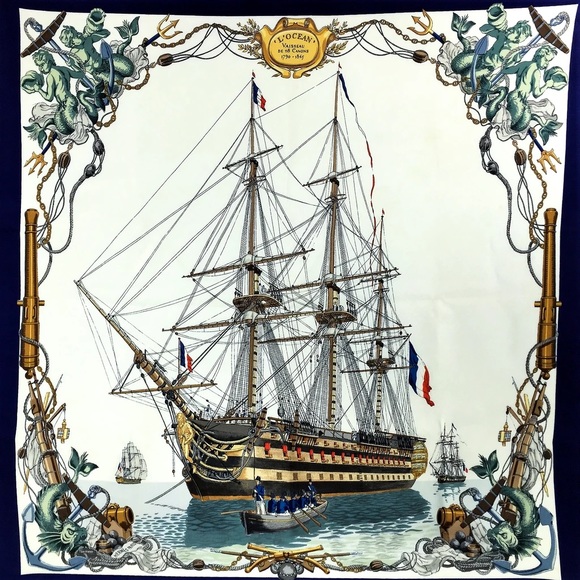Hermes "L'Ocean" Scarf by Ledoux (1959) - Picture 1 of 3